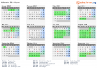 Kalender 2014 mit Ferien und Feiertagen Lyon
