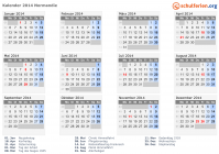 Kalender 2014 mit Ferien und Feiertagen Normandie