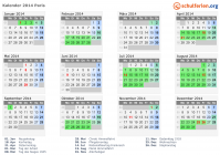 Kalender 2014 mit Ferien und Feiertagen Paris