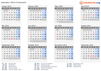 Kalender 2014 mit Ferien und Feiertagen Frankreich