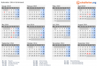 Kalender 2014 mit Ferien und Feiertagen Grönland