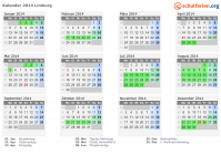 Kalender 2014 mit Ferien und Feiertagen Limburg