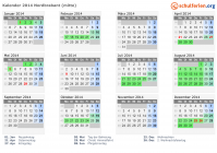 Kalender 2014 mit Ferien und Feiertagen Nordbrabant (mitte)