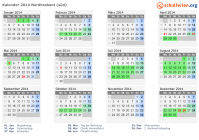 Kalender 2014 mit Ferien und Feiertagen Nordbrabant (süd)