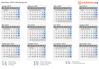 Kalender 2014 mit Ferien und Feiertagen Niederlande