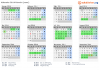 Kalender 2014 mit Ferien und Feiertagen Utrecht (nord)