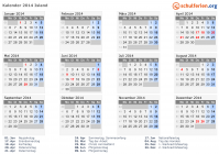 Kalender 2014 mit Ferien und Feiertagen Island