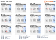 Kalender 2014 mit Ferien und Feiertagen Israel