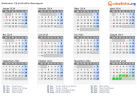 Kalender 2014 mit Ferien und Feiertagen Emilia-Romagna