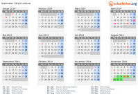 Kalender 2014 mit Ferien und Feiertagen Latium