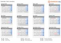 Kalender 2014 mit Ferien und Feiertagen Jamaika