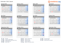 Kalender 2014 mit Ferien und Feiertagen Japan
