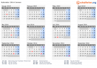 Kalender 2014 mit Ferien und Feiertagen Jemen