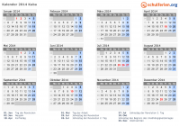 Kalender 2014 mit Ferien und Feiertagen Kuba