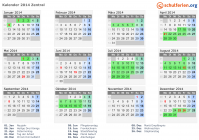Kalender 2014 mit Ferien und Feiertagen Zentral