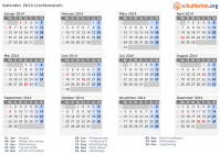Kalender 2014 mit Ferien und Feiertagen Liechtenstein