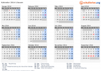 Kalender 2014 mit Ferien und Feiertagen Litauen