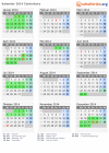 Kalender 2014 mit Ferien und Feiertagen Canterbury