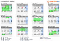 Kalender 2014 mit Ferien und Feiertagen Taranaki