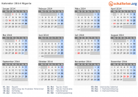 Kalender 2014 mit Ferien und Feiertagen Nigeria