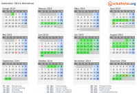 Kalender 2014 mit Ferien und Feiertagen Akershus
