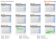 Kalender 2014 mit Ferien und Feiertagen Hedmark