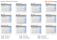 Kalender 2014 mit Ferien und Feiertagen Nord-Tröndelag