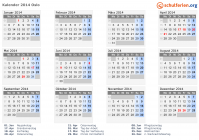 Kalender 2014 mit Ferien und Feiertagen Oslo