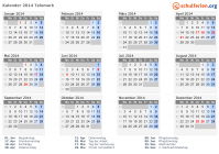 Kalender 2014 mit Ferien und Feiertagen Telemark