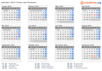 Kalender 2014 mit Ferien und Feiertagen Troms und Finnmark