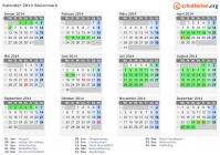 Kalender 2014 mit Ferien und Feiertagen Steiermark