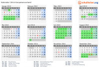 Kalender 2014 mit Ferien und Feiertagen Karpatenvorland