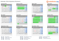 Kalender 2014 mit Ferien und Feiertagen Kujawien-Pommern