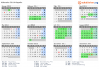Kalender 2014 mit Ferien und Feiertagen Oppeln