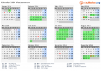 Kalender 2014 mit Ferien und Feiertagen Westpommern