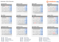Kalender 2014 mit Ferien und Feiertagen Ruanda