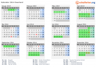 Kalender 2014 mit Ferien und Feiertagen Saarland