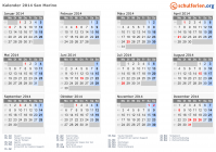 Kalender 2014 mit Ferien und Feiertagen San Marino