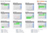 Kalender 2014 mit Ferien und Feiertagen Aargau