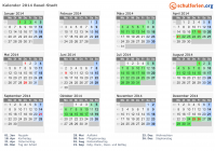 Kalender 2014 mit Ferien und Feiertagen Basel-Stadt