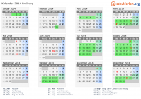 Kalender 2014 mit Ferien und Feiertagen Freiburg
