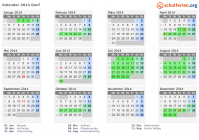 Kalender 2014 mit Ferien und Feiertagen Genf