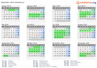 Kalender 2014 mit Ferien und Feiertagen Solothurn