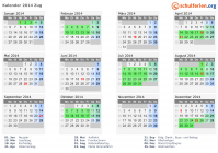 Kalender 2014 mit Ferien und Feiertagen Zug