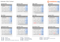 Kalender 2014 mit Ferien und Feiertagen Tschad