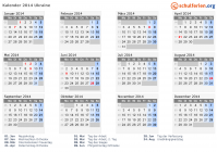 Kalender 2014 mit Ferien und Feiertagen Ukraine