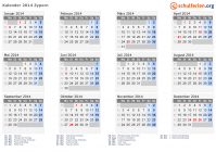Kalender 2014 mit Ferien und Feiertagen Zypern