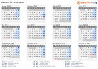 Kalender 2015 mit Ferien und Feiertagen Barbados