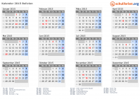 Kalender 2015 mit Ferien und Feiertagen Bolivien