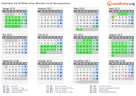 Kalender 2015 mit Ferien und Feiertagen Föderation Bosnien und Herzegowina